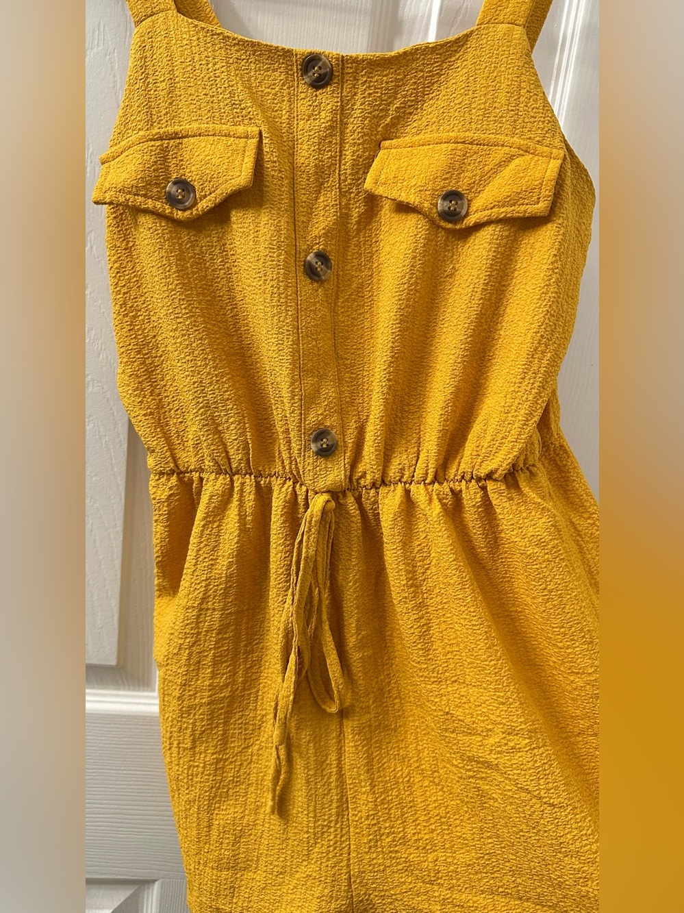 SHEIN Yellow Button-Front Romper with Drawstring - Picture 3 of 6